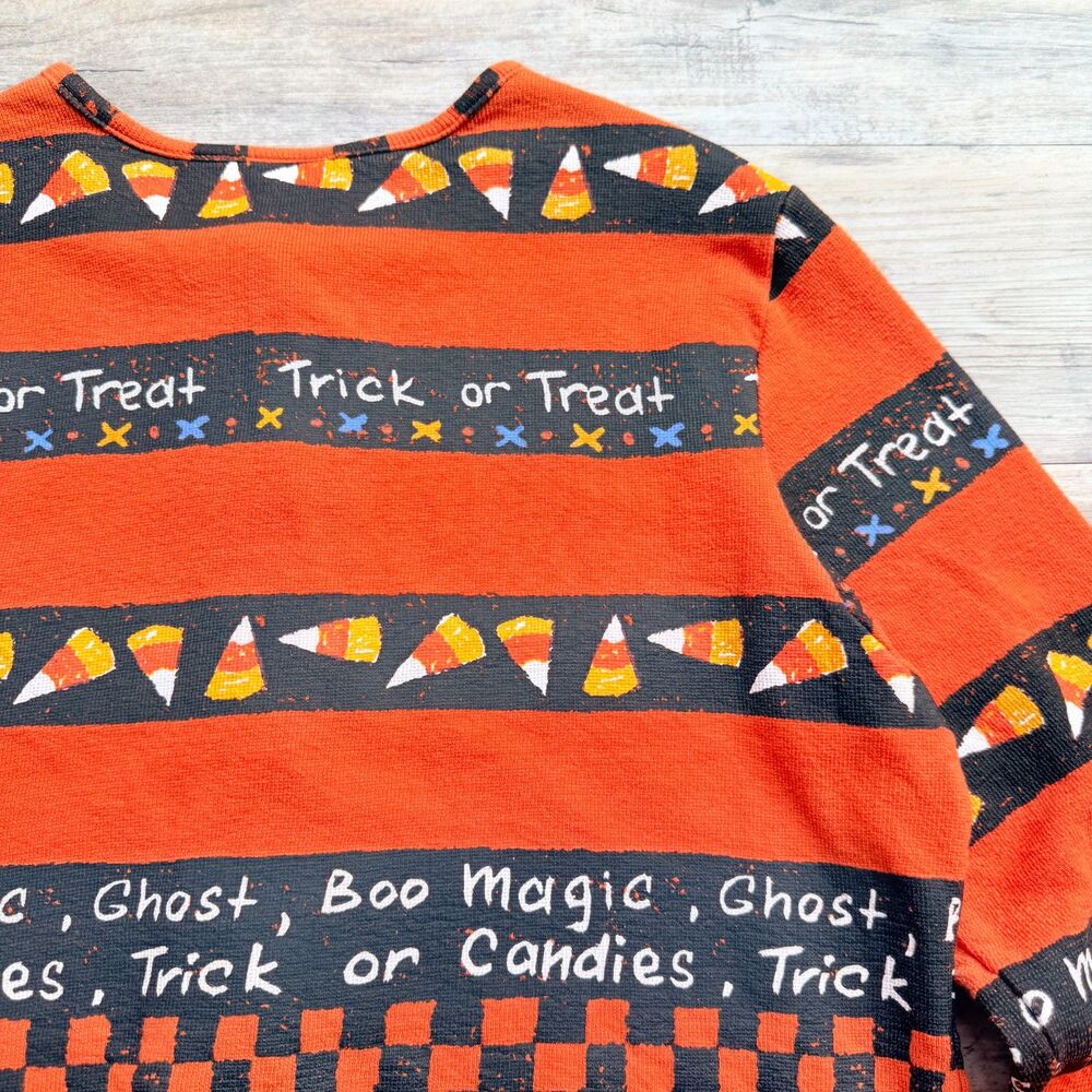 Vintage Halloween Sweater Cardigan Medium Pumpkin Candy Corn Trick or Treat 90s - Picture 10 of 12